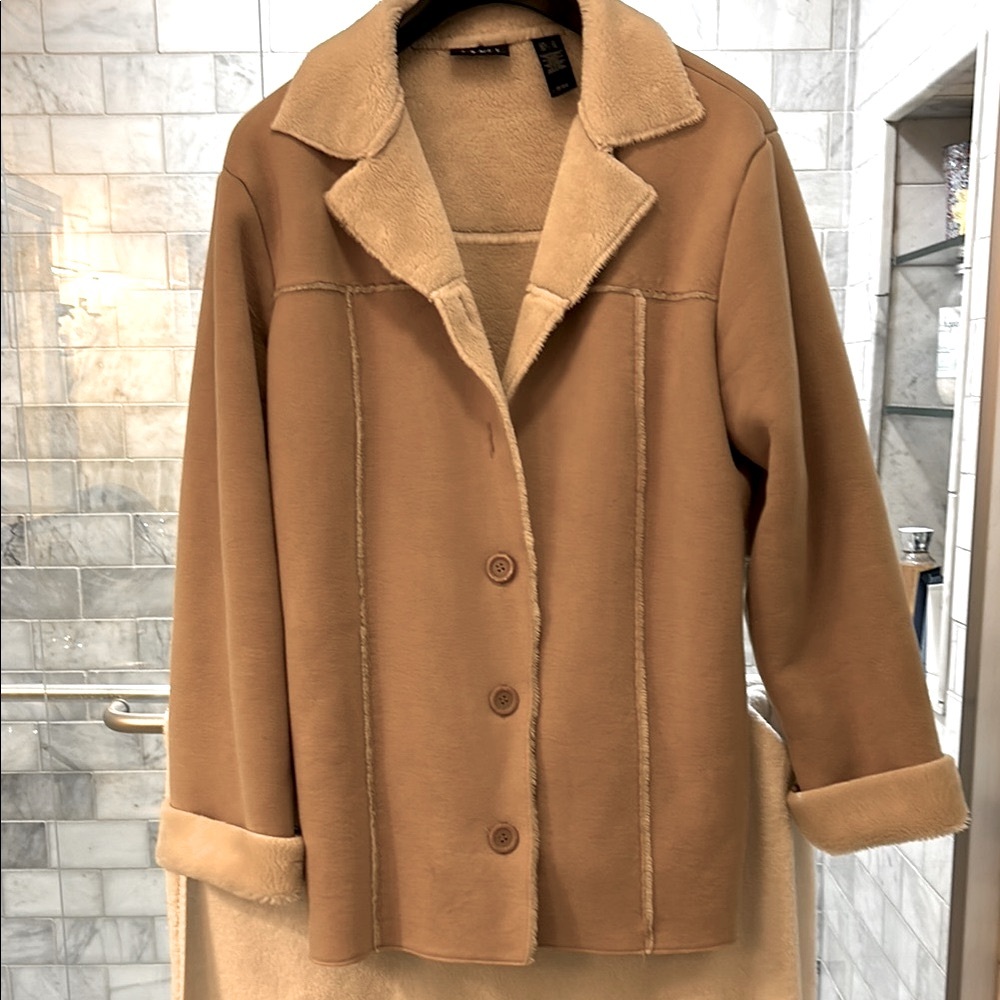 Crazy Horse Shearling Camel Colored XL Coat; Soft Fur Lining & Fur Cuffs;So Cute